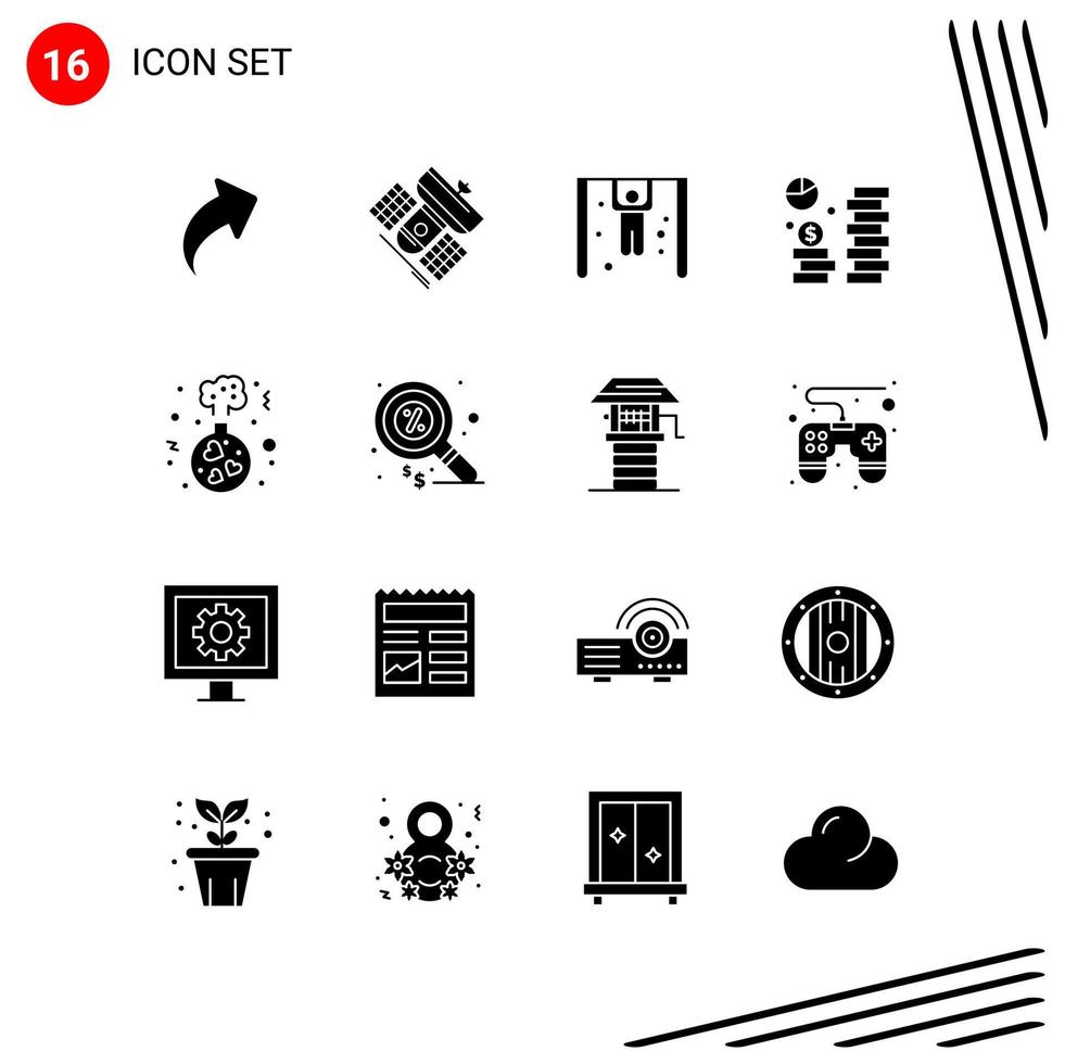 colección de 16 iconos vectoriales en estilo sólido símbolos de glifo perfecto de píxeles para web y signos de iconos sólidos móviles sobre fondo blanco 16 iconos vector