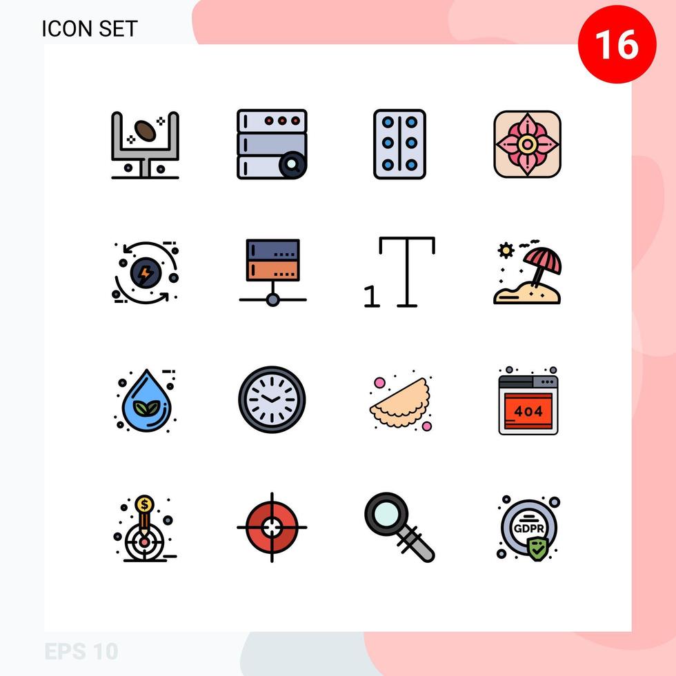 16 Universal Flat Color Filled Lines Set for Web and Mobile Applications eco control pastilles process easter Editable Creative Vector Design Elements