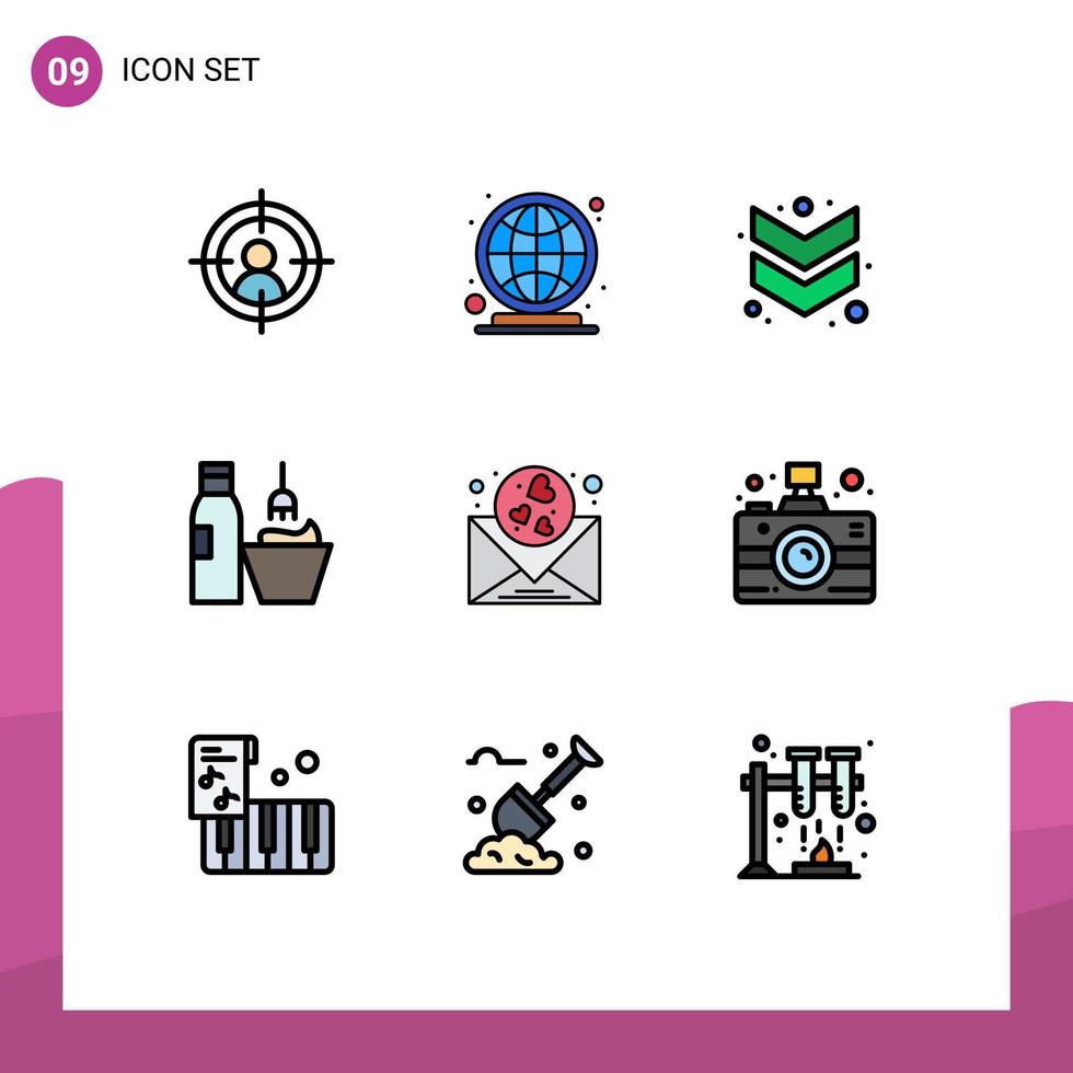 Set of 9 Modern UI Icons Symbols Signs for mail heart chevron makeup accessories grooming Editable Vector Design Elements