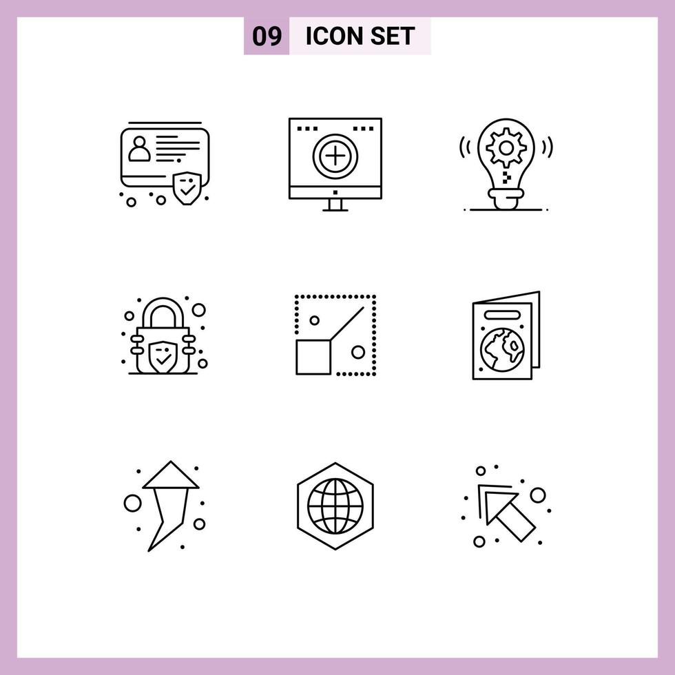 Pictogram Set of 9 Simple Outlines of resize security recovery lock setting Editable Vector Design Elements