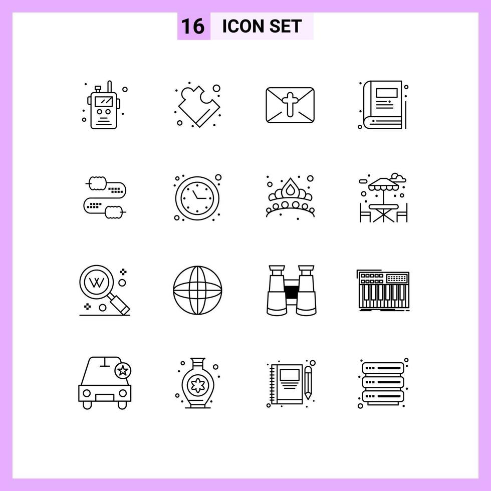 Stock Vector Icon Pack of 16 Line Signs and Symbols for capacitors wire mail cable bookmark Editable Vector Design Elements