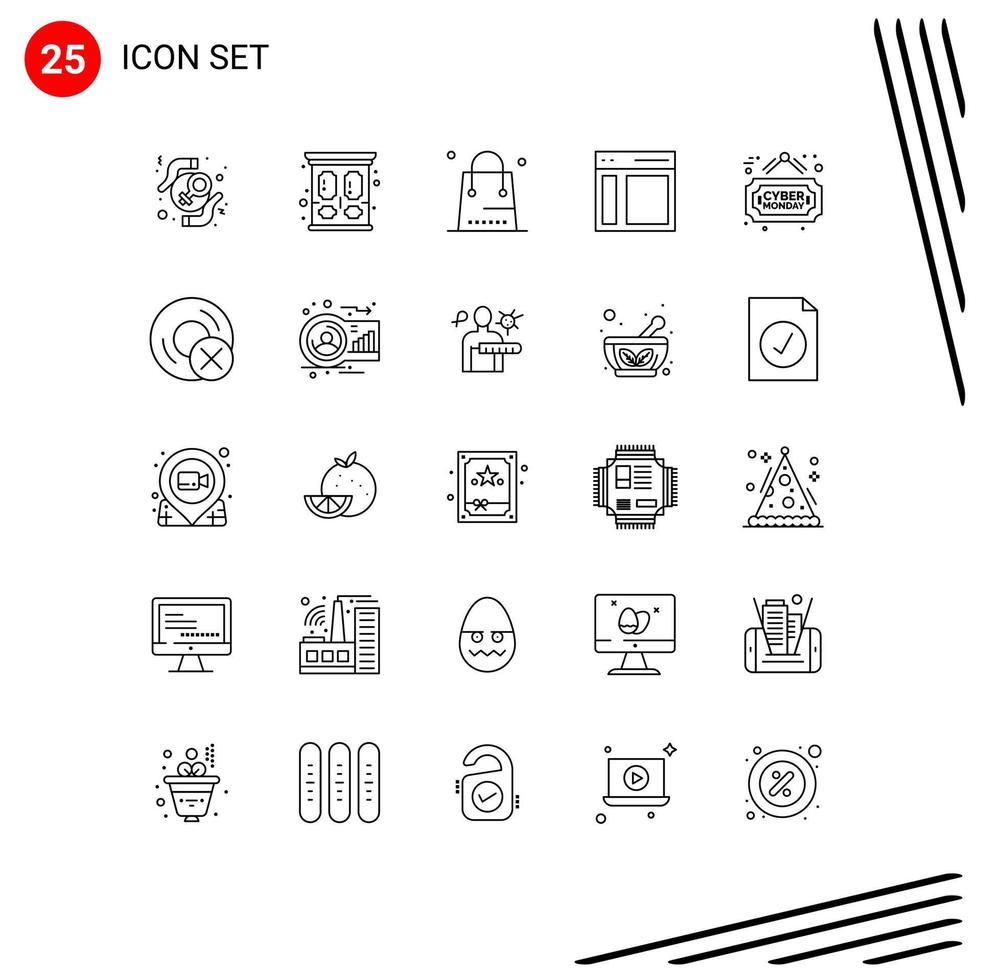 Line Pack of 25 Universal Symbols of sidebar interface clothes communication holiday Editable Vector Design Elements