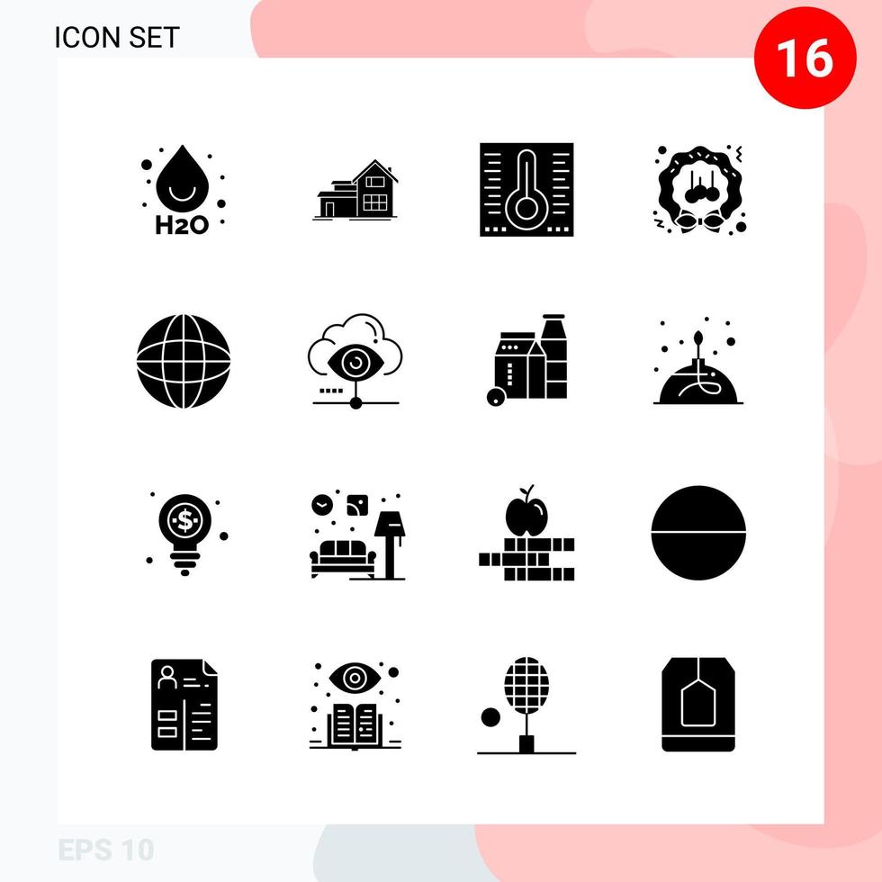 paquete de vectores de 16 iconos en un paquete de glifos creativos de estilo sólido aislado en fondo blanco para web y móvil