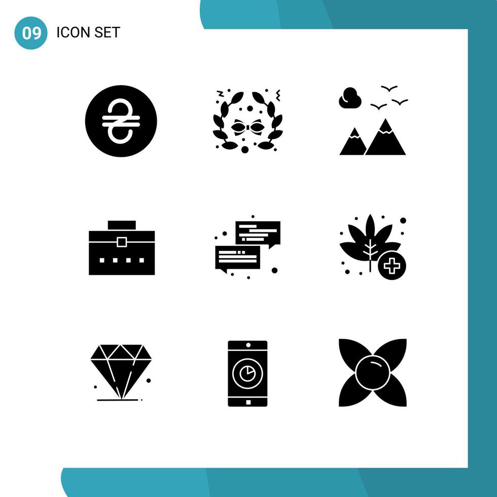 9 Universal Solid Glyphs Set for Web and Mobile Applications message conversation scenery communication user Editable Vector Design Elements