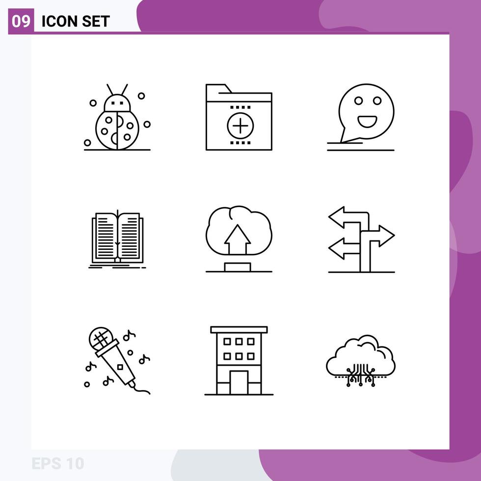 Group of 9 Outlines Signs and Symbols for tranfer application folder mail comment Editable Vector Design Elements