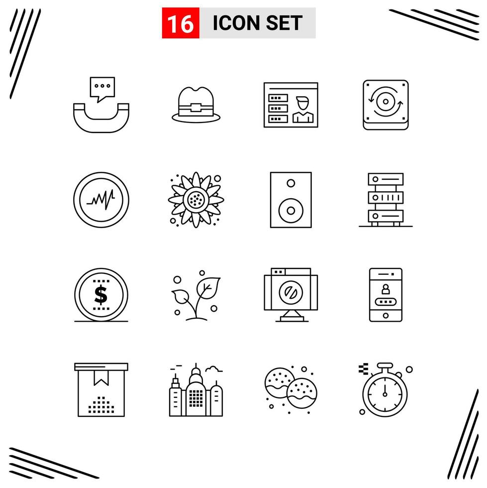 16 iconos estilo de línea basados en cuadrícula símbolos de esquema creativos para el diseño de sitios web signos de icono de línea simple aislados en fondo blanco conjunto de 16 iconos vector