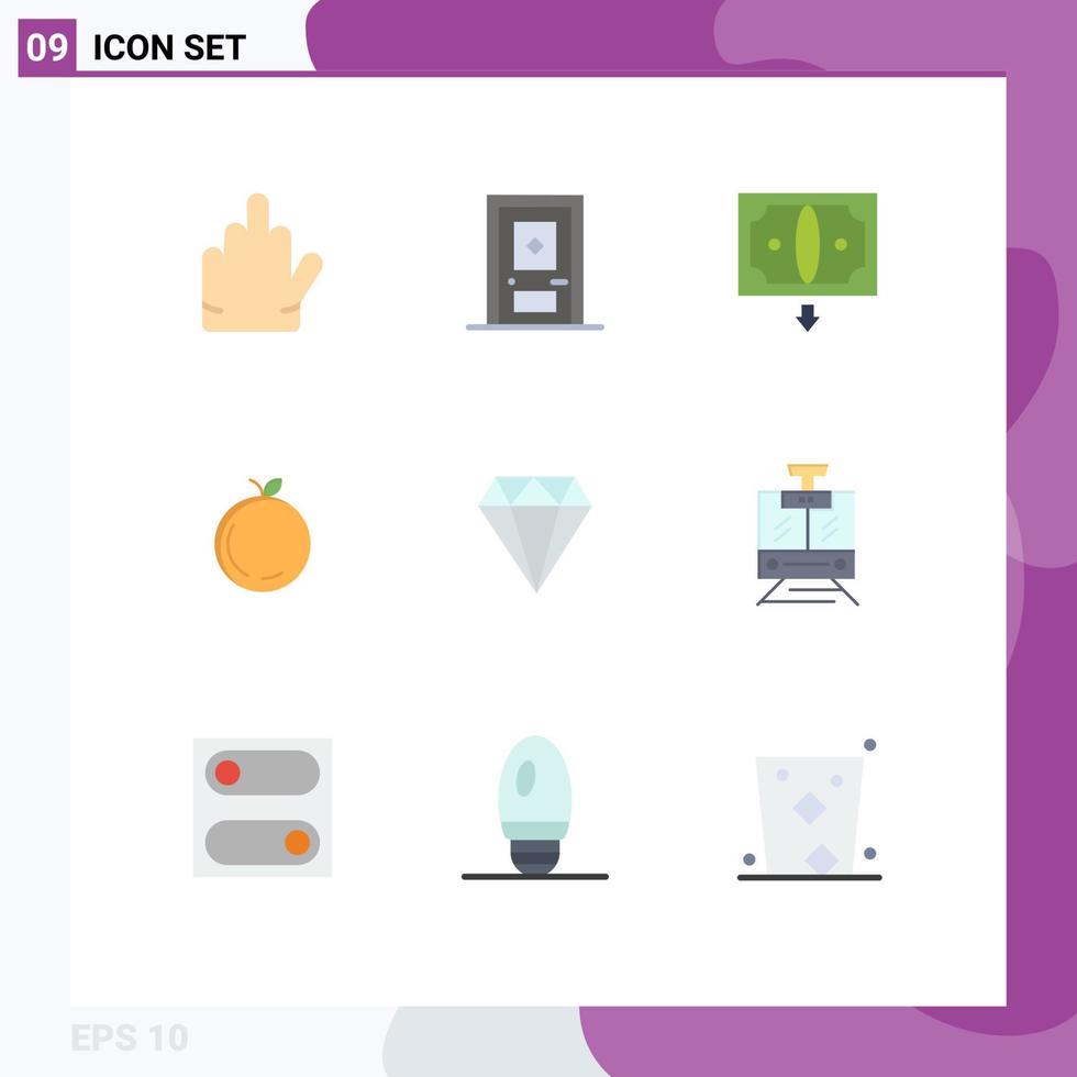 Editable Vector Line Pack of 9 Simple Flat Colors of gam jewel commerce diamond china Editable Vector Design Elements