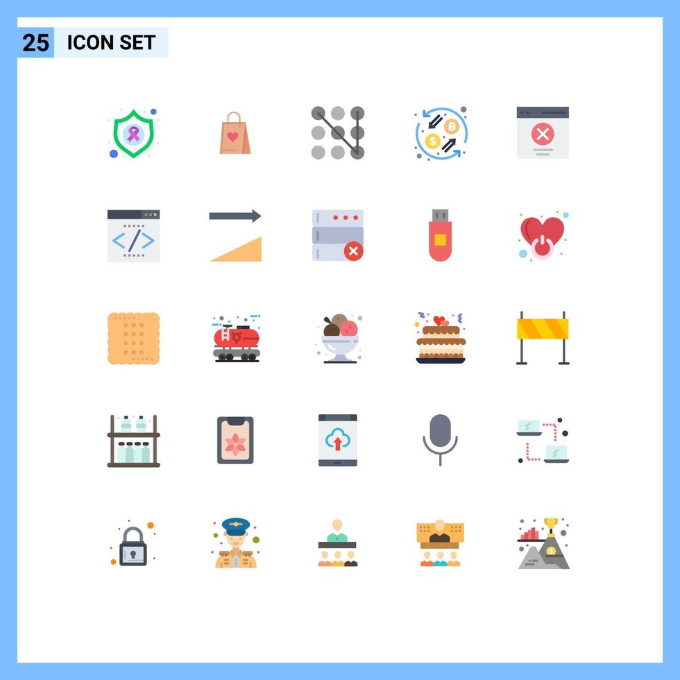 Mobile Interface Flat Color Set of 25 Pictograms of interface communication lock transformation currency exchange Editable Vector Design Elements