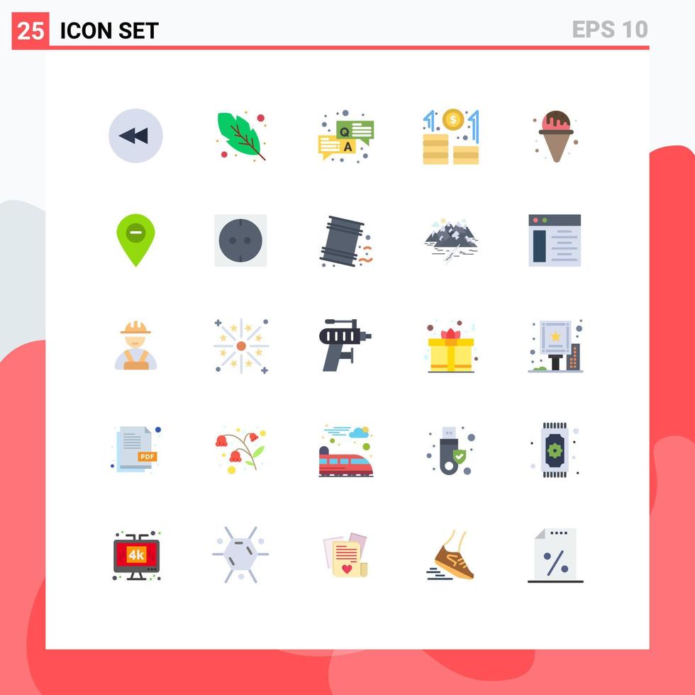 Pack of 25 Modern Flat Colors Signs and Symbols for Web Print Media such as minimize ice cream question water growth Editable Vector Design Elements