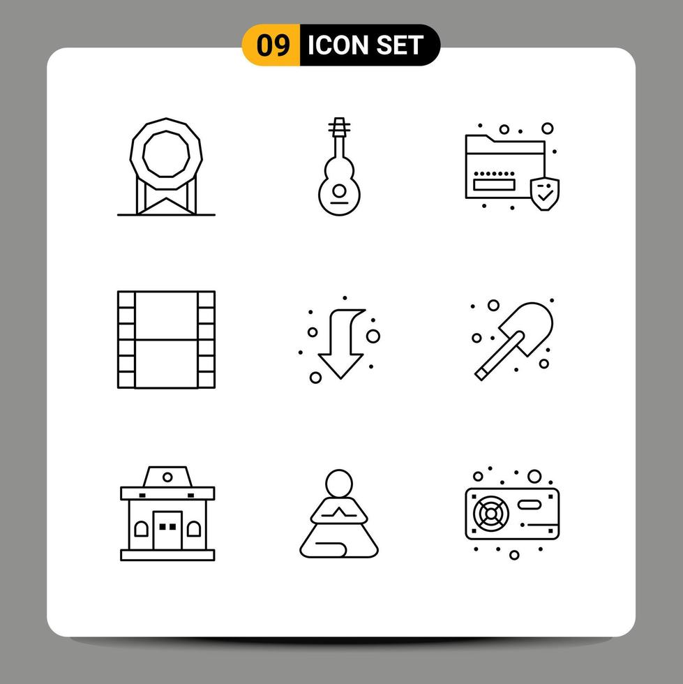 Stock Vector Icon Pack of 9 Line Signs and Symbols for full arrow data video film Editable Vector Design Elements