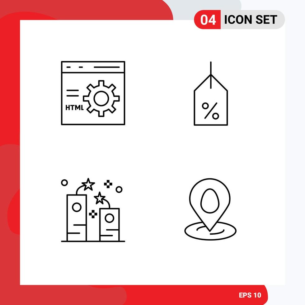 conjunto de 4 iconos de interfaz de usuario modernos símbolos signos para celebración de navegador desarrollo etiqueta fuegos artificiales elementos de diseño vectorial editables vector
