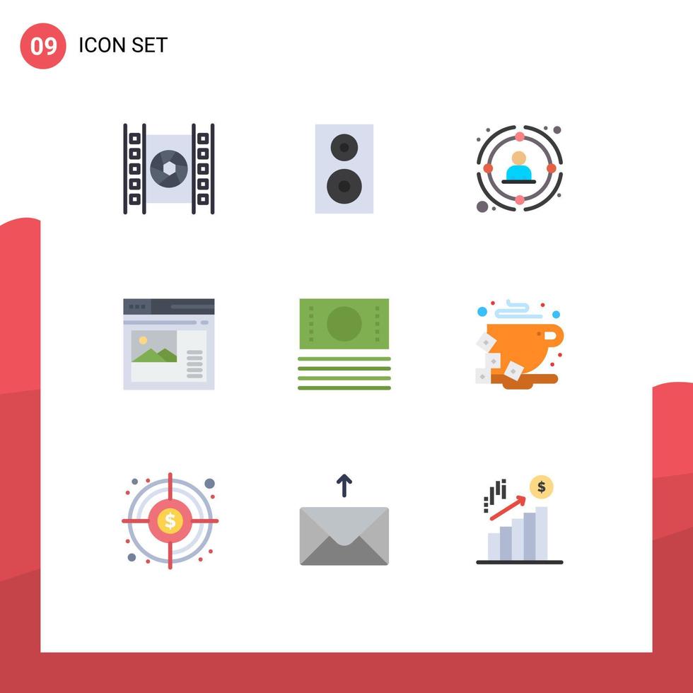 9 User Interface Flat Color Pack of modern Signs and Symbols of website page technology internet people Editable Vector Design Elements
