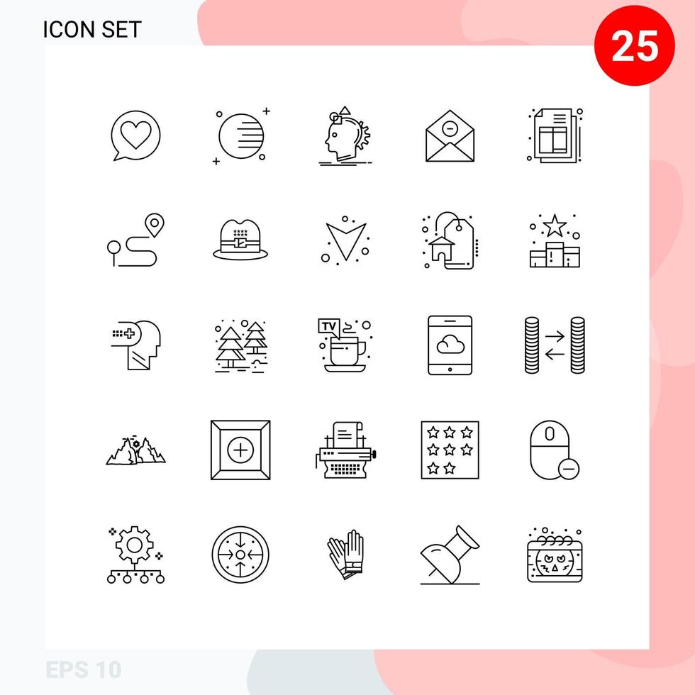 Editable Vector Line Pack of 25 Simple Lines of ecommerce email imagine mail delete Editable Vector Design Elements