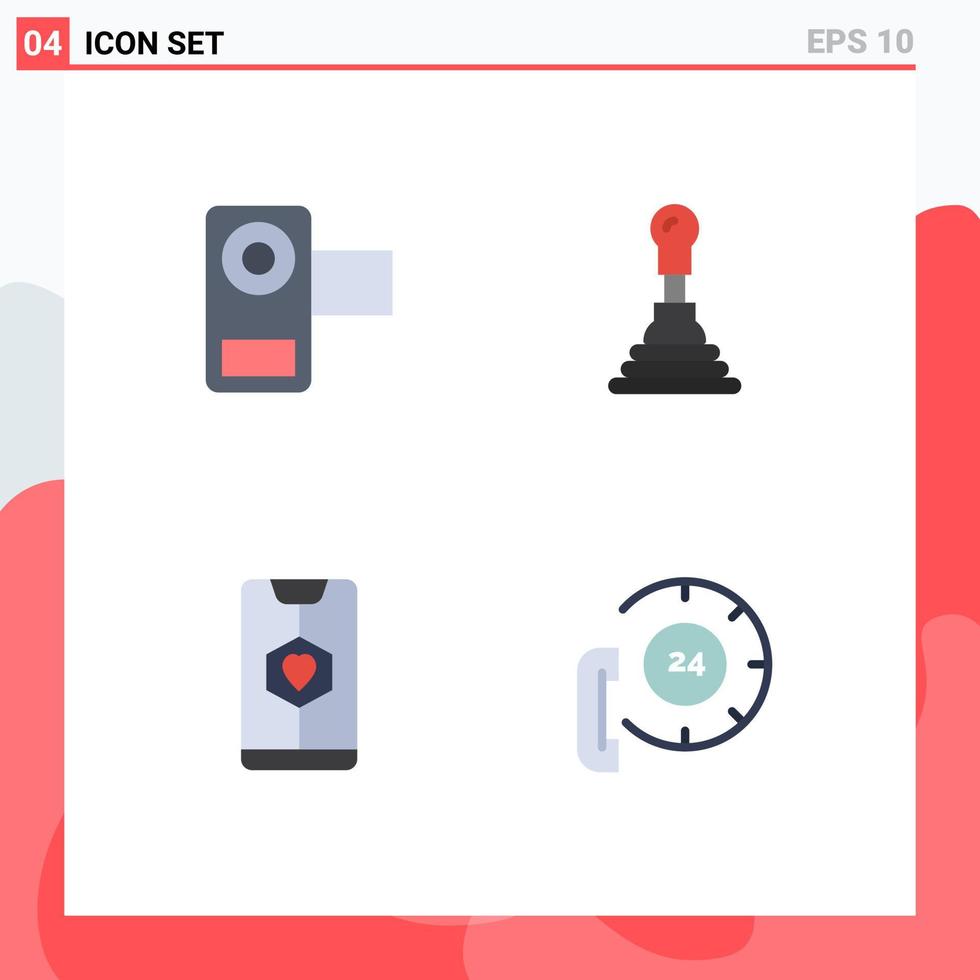 Set of 4 Vector Flat Icons on Grid for camera date movie auto love Editable Vector Design Elements
