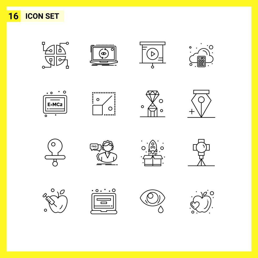 Modern Set of 16 Outlines Pictograph of formula board analytics tax arithmetic Editable Vector Design Elements