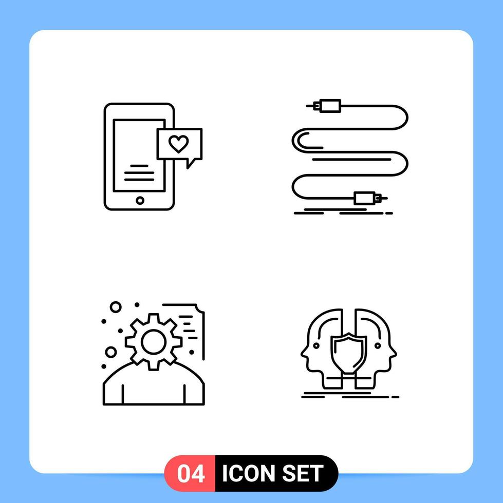 4 Line Black Icon Pack Outline Symbols for Mobile Apps isolated on white background 4 Icons Set vector