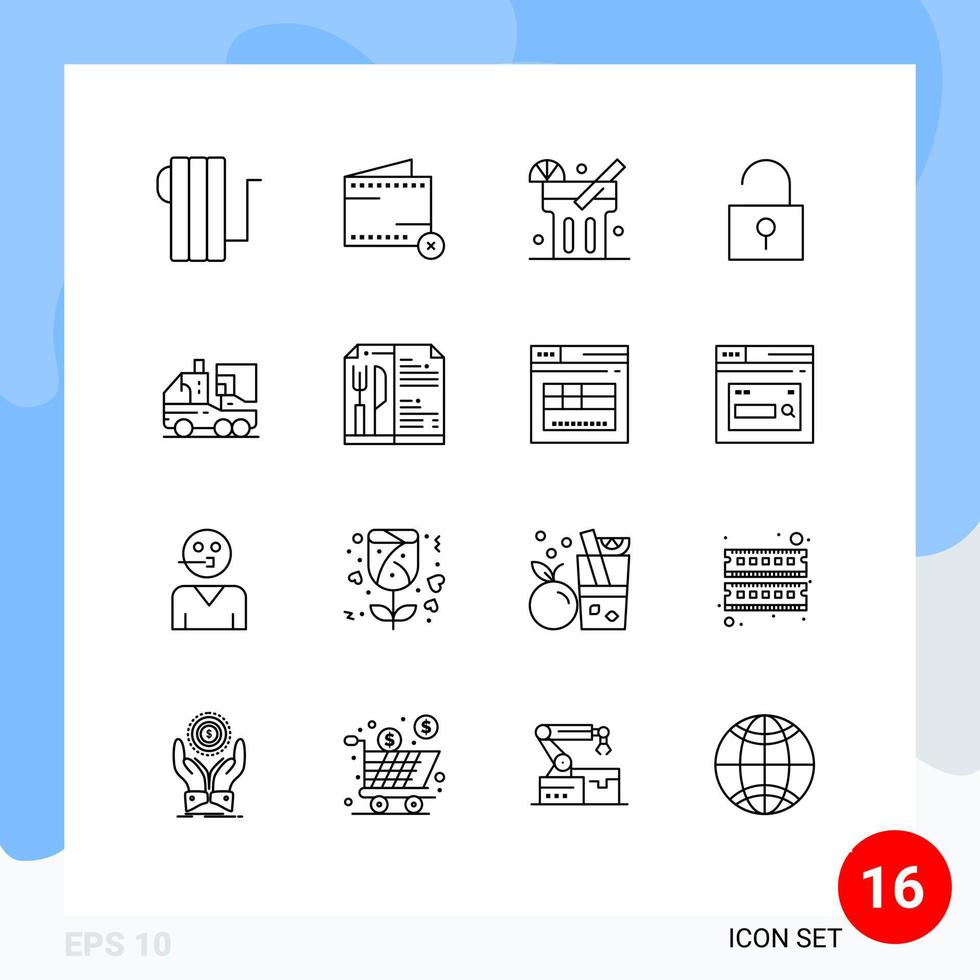 16 Thematic Vector Outlines and Editable Symbols of digital artificial no user interface lock Editable Vector Design Elements