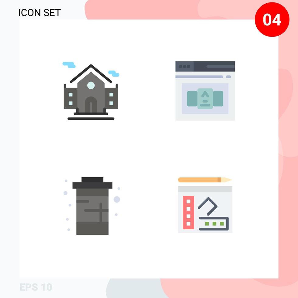 4 Universal Flat Icons Set for Web and Mobile Applications building drink business html water Editable Vector Design Elements