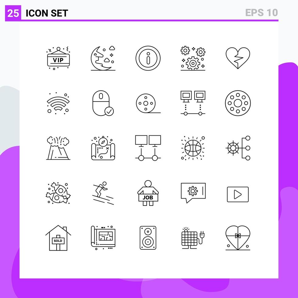 Editable Vector Line Pack of 25 Simple Lines of like heart info setting gear Editable Vector Design Elements