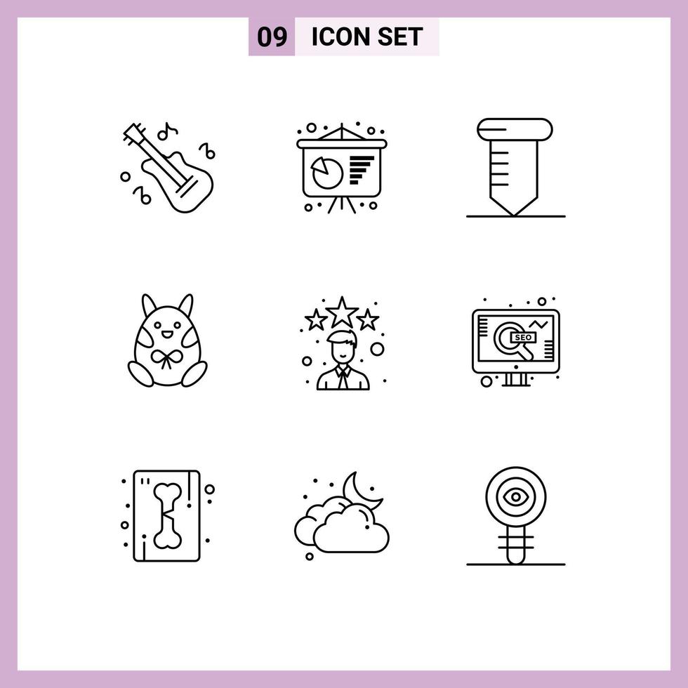 Modern Set of 9 Outlines Pictograph of marketing rating tools employee happy Editable Vector Design Elements