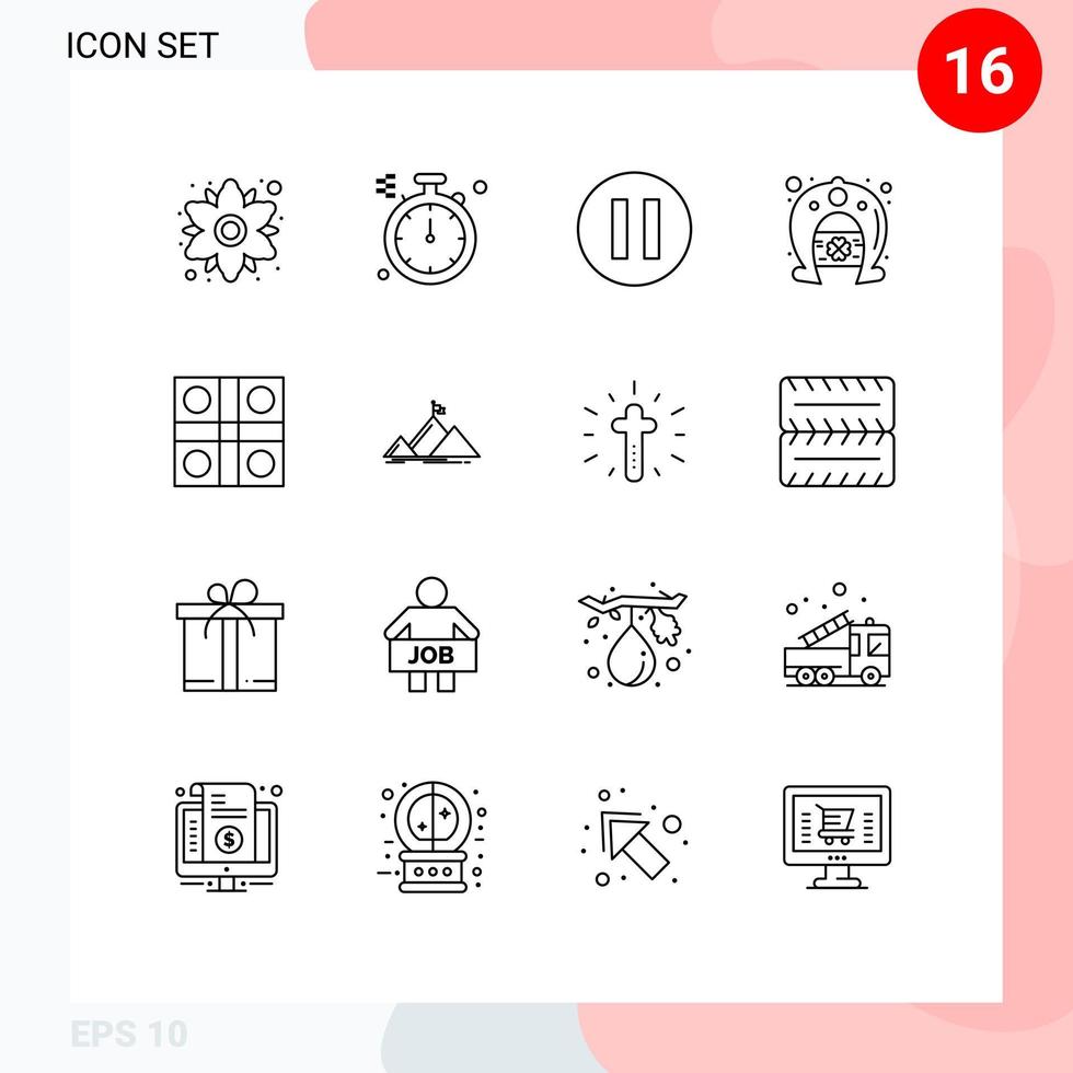 User Interface Pack of 16 Basic Outlines of sports ludo board pause ludo horseshoe Editable Vector Design Elements