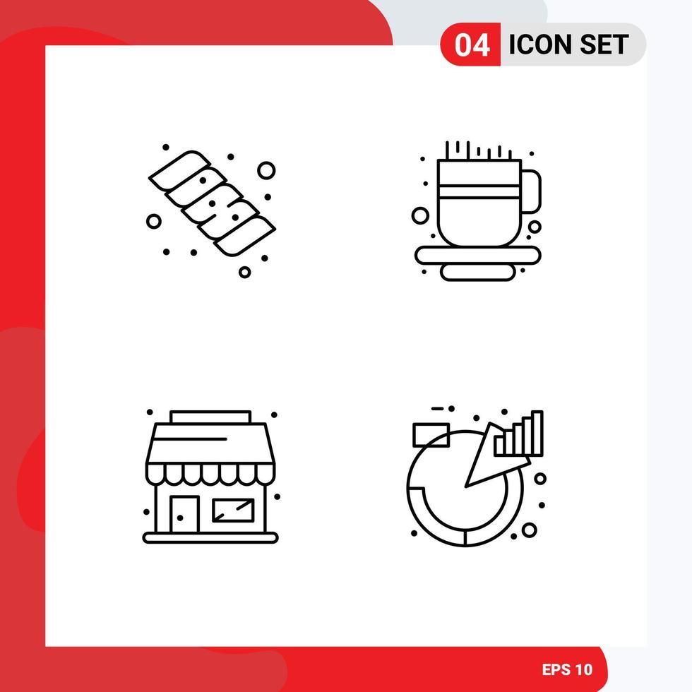 Pack of 4 Modern Filledline Flat Colors Signs and Symbols for Web Print Media such as camping chart coffee cup shop descriptions Editable Vector Design Elements