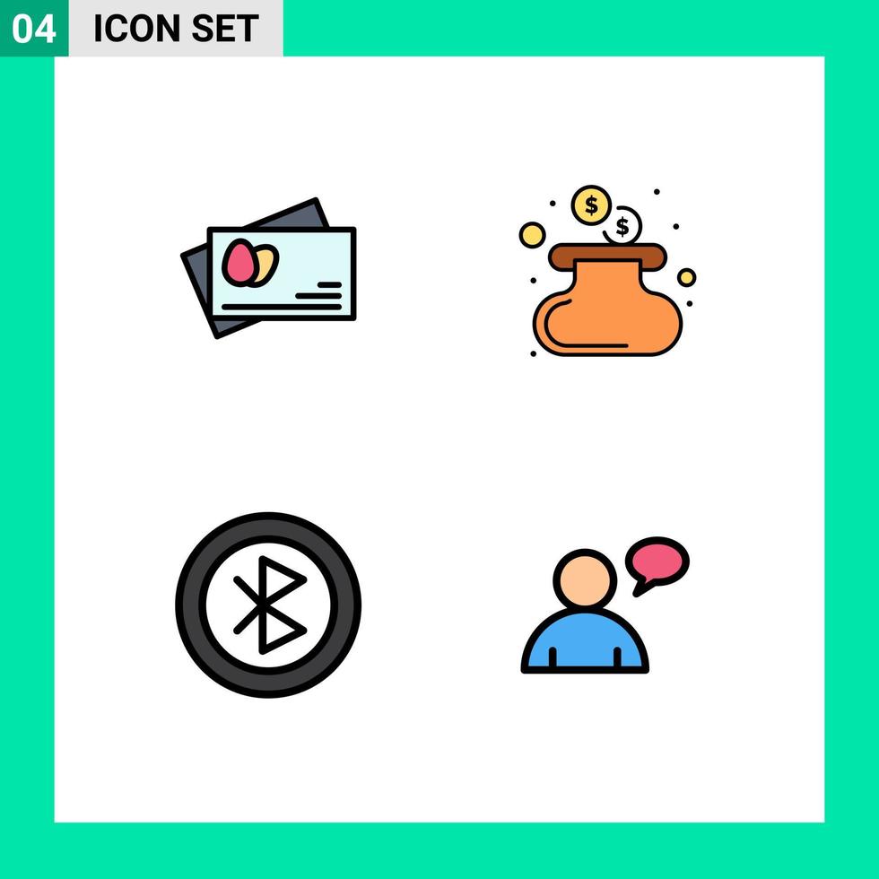 Pack of 4 Modern Filledline Flat Colors Signs and Symbols for Web Print Media such as passport network cash bluetooth basic Editable Vector Design Elements