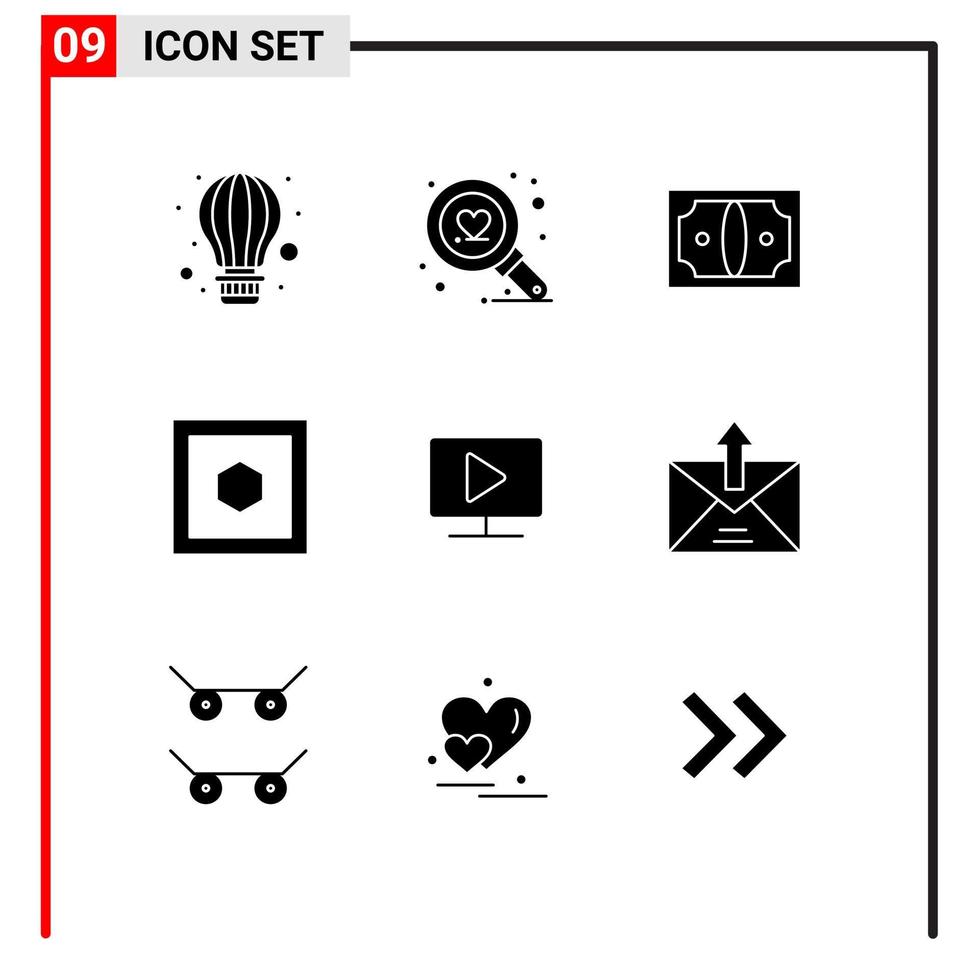 conjunto de 9 iconos de interfaz de usuario modernos signos de símbolos para elementos de diseño de vector editables en forma de monitor de efectivo de computadora de juego