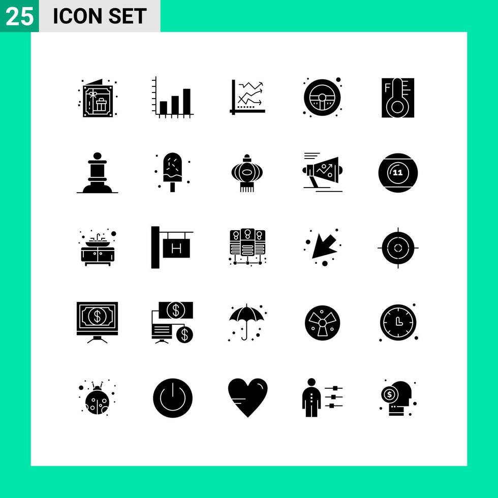 Pack of 25 creative Solid Glyphs of wheel steering graph helm chart Editable Vector Design Elements