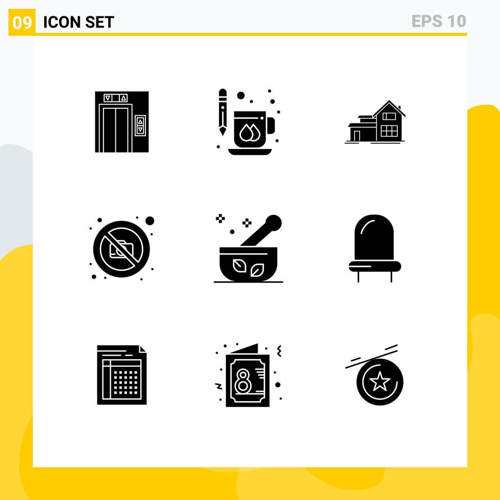 Editable Vector Line Pack of 9 Simple Solid Glyphs of medical photography home no camera Editable Vector Design Elements