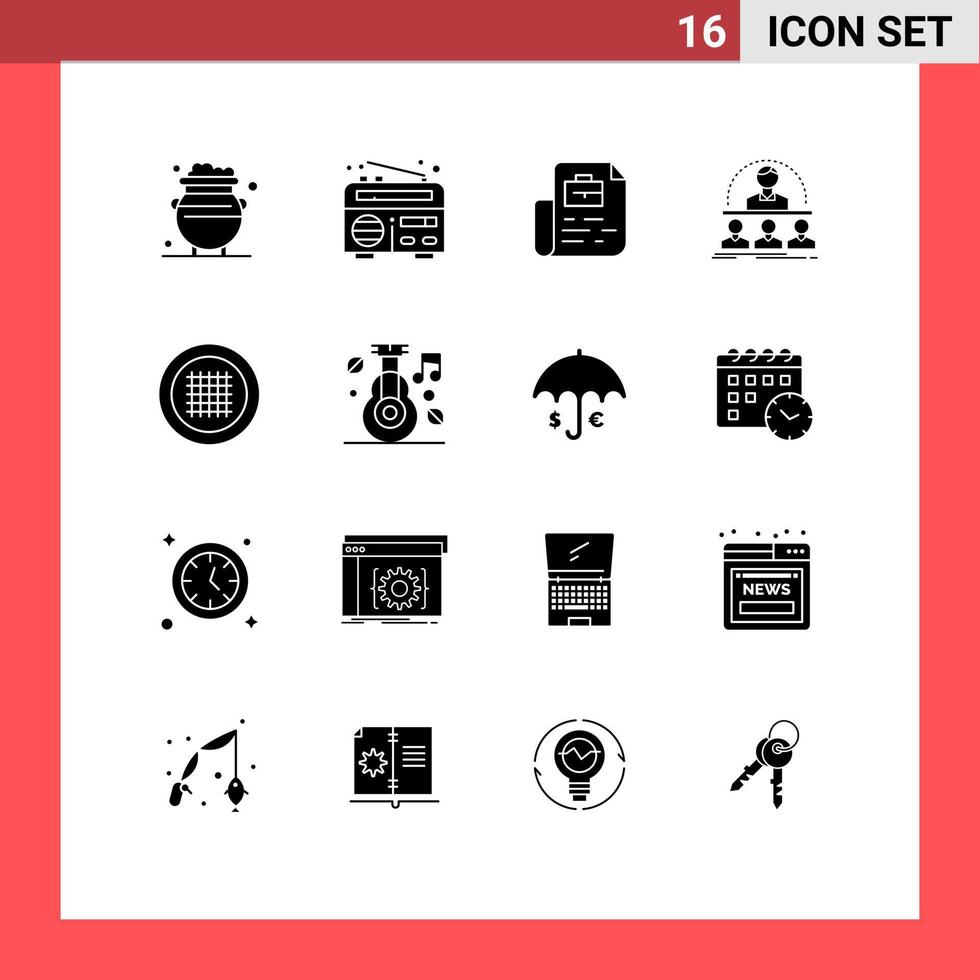 16 User Interface Solid Glyph Pack of modern Signs and Symbols of grid instructor document course business Editable Vector Design Elements