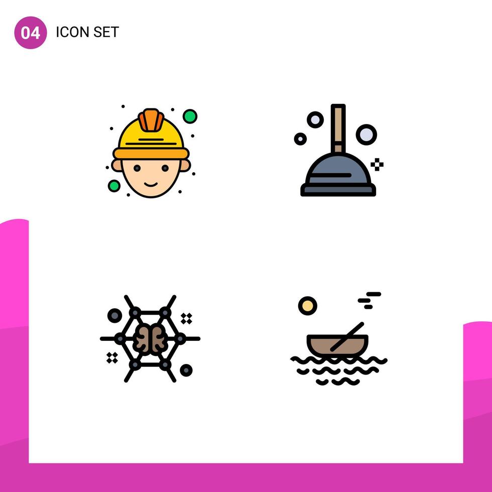 Stock Vector Icon Pack of 4 Line Signs and Symbols for labour brainstorming cleaning mind boat Editable Vector Design Elements