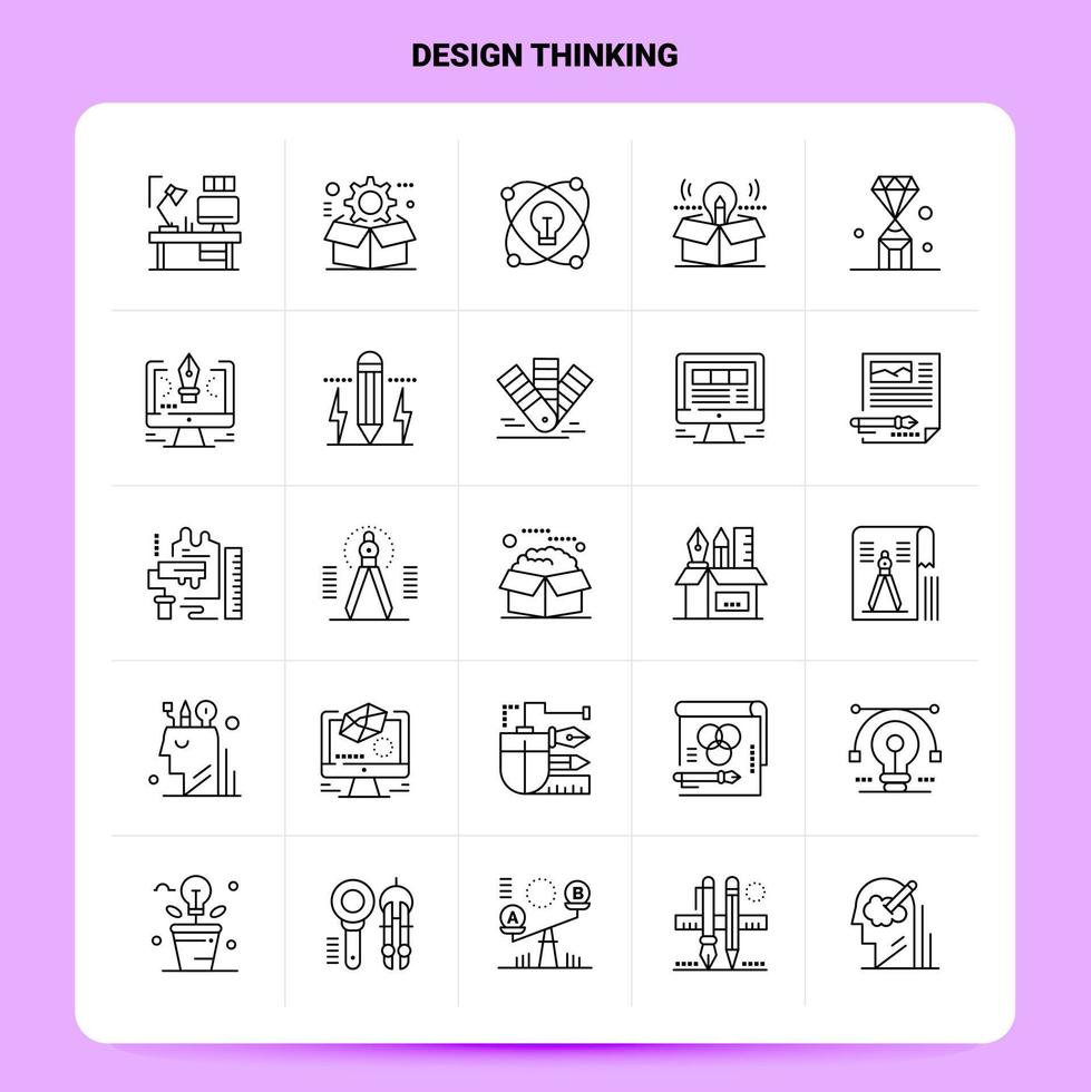 OutLine 25 Design Thinking Icon set Vector Line Style Design Black Icons Set Linear pictogram pack Web and Mobile Business ideas design Vector Illustration