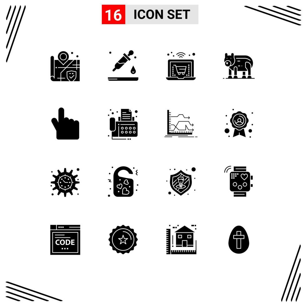 Set of 16 Commercial Solid Glyphs pack for connection forefinger shopping finger polar Editable Vector Design Elements