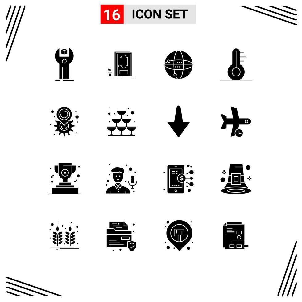 Modern Set of 16 Solid Glyphs Pictograph of location weather plant thermometer globe Editable Vector Design Elements