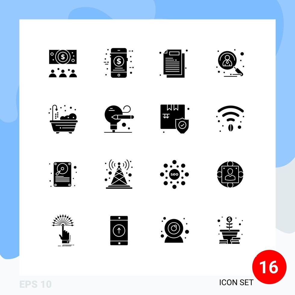 16 Thematic Vector Solid Glyphs and Editable Symbols of living shortlisted document recruitment candidate Editable Vector Design Elements