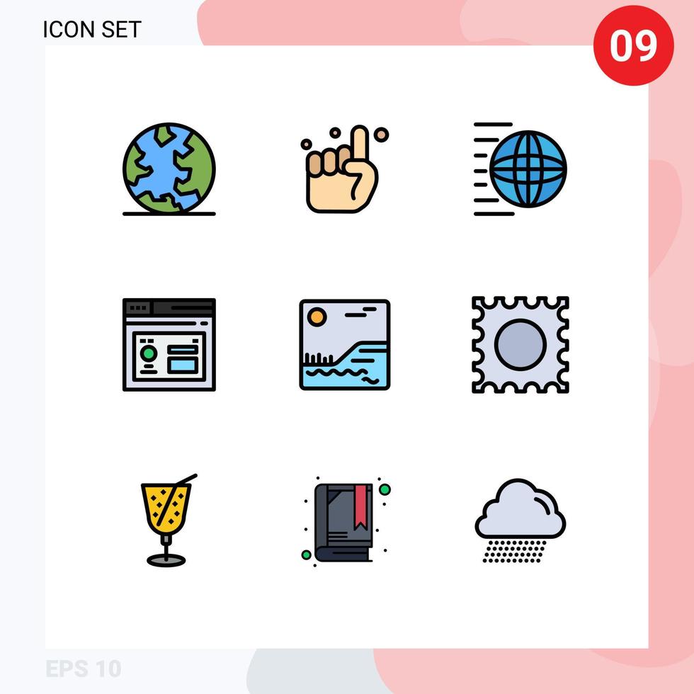 Mobile Interface Filledline Flat Color Set of 9 Pictograms of image internet delivery database transport Editable Vector Design Elements