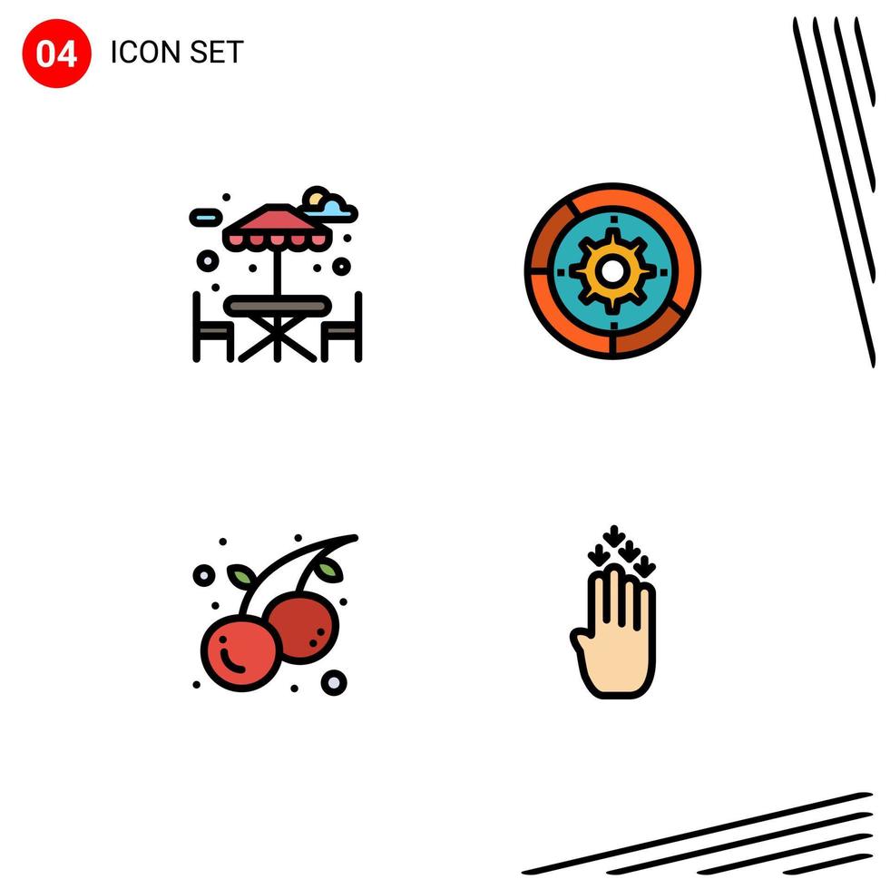 Modern Set of 4 Filledline Flat Colors and symbols such as table summer gear engine cherry Editable Vector Design Elements