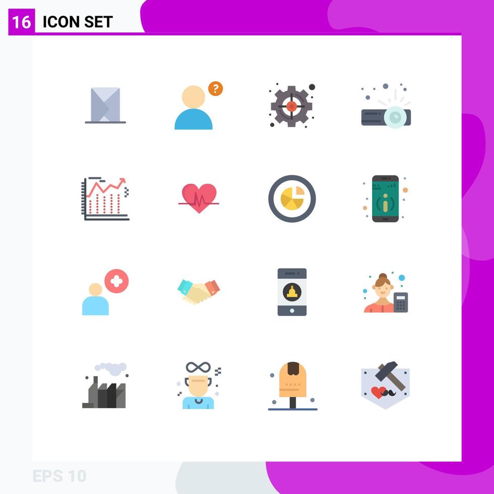 Group of 16 Modern Flat Colors Set for business arrows management projector device Editable Pack of Creative Vector Design Elements