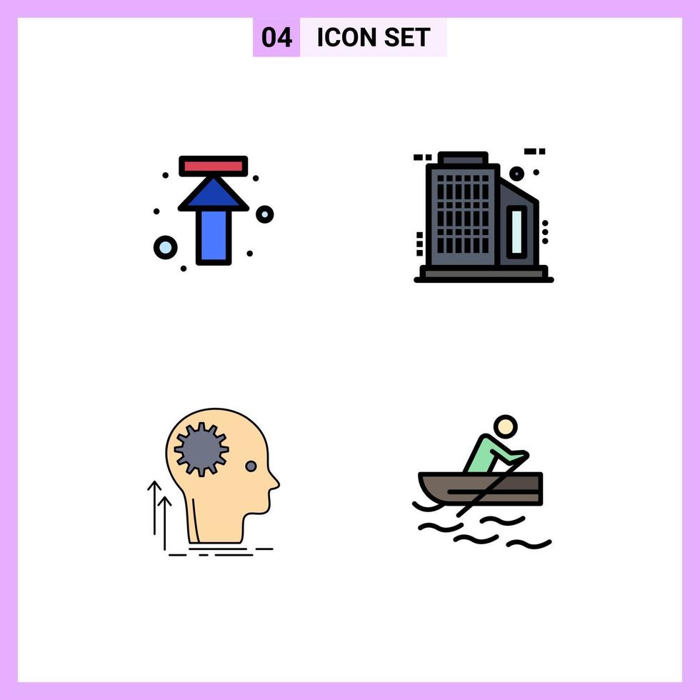Modern Set of 4 Filledline Flat Colors and symbols such as arrow thinking upload skyscraper brainstorming Editable Vector Design Elements