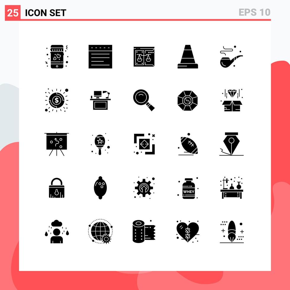 Universal Icon Symbols Group of 25 Modern Solid Glyphs of fathers pipe court cigar construction Editable Vector Design Elements