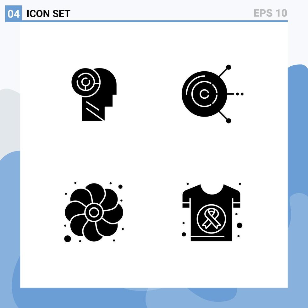 Set of 4 Commercial Solid Glyphs pack for head gras target disk sunflower Editable Vector Design Elements