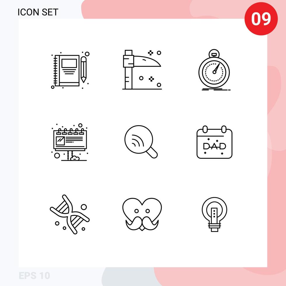 9 Universal Outlines Set for Web and Mobile Applications search marketing done billboard sport Editable Vector Design Elements