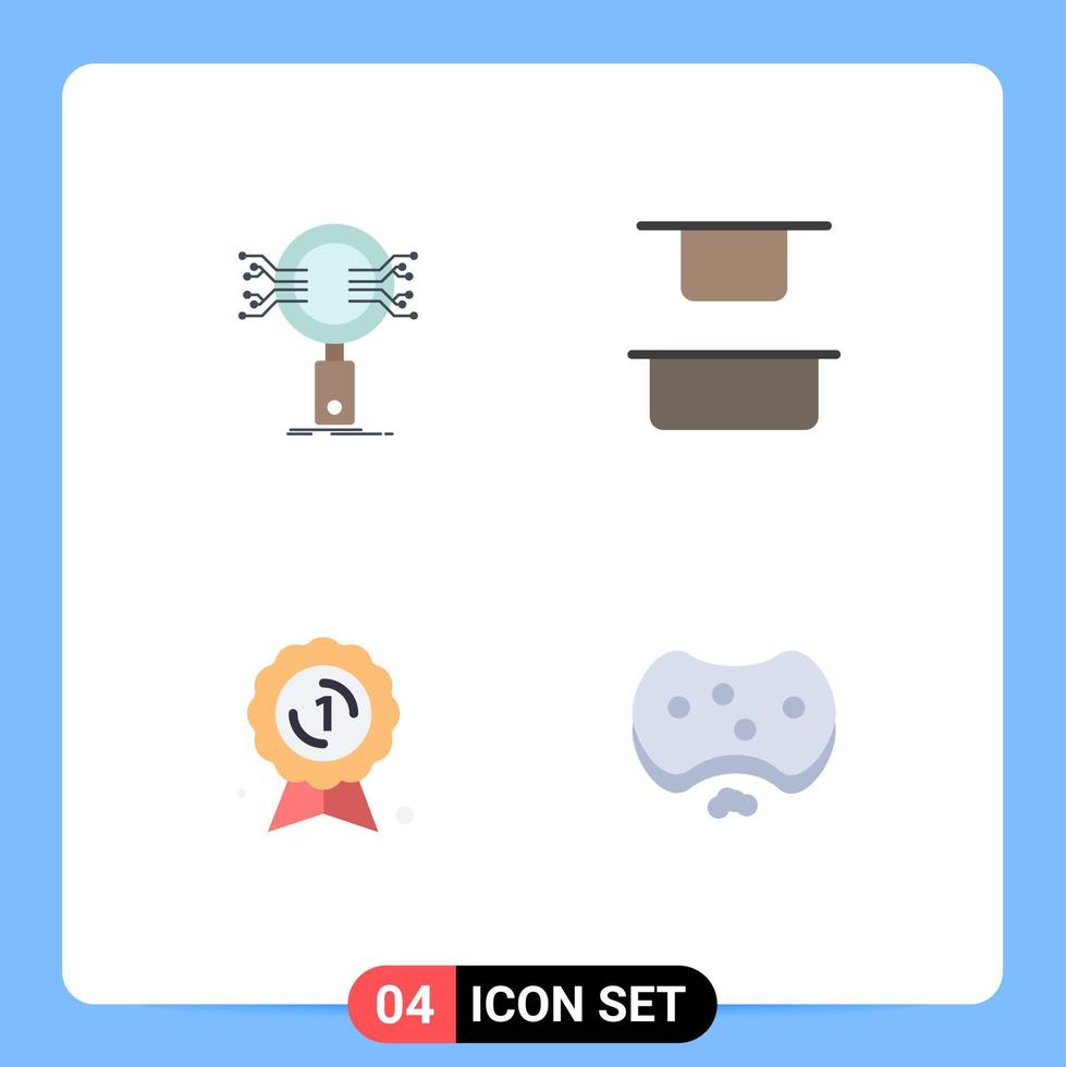 Pack of 4 creative Flat Icons of analysis award badge research up medal Editable Vector Design Elements