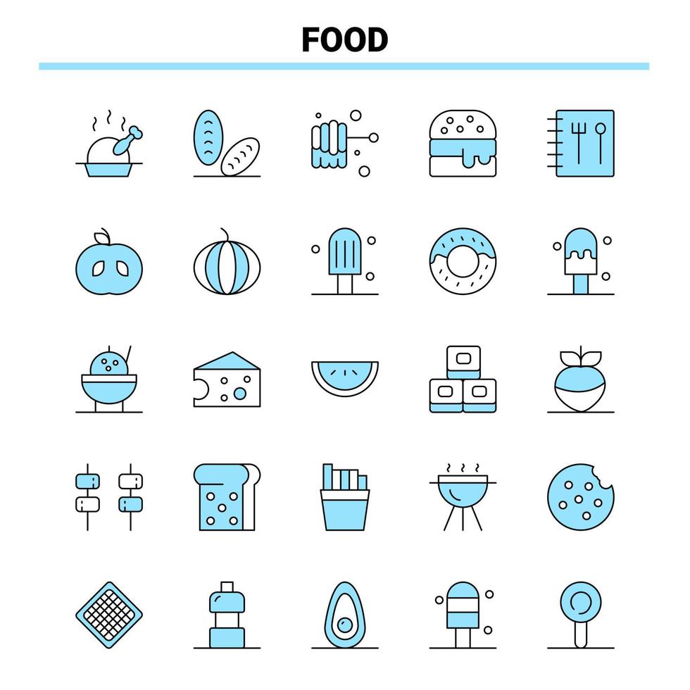 25 Food Black and Blue icon Set Creative Icon Design and logo template vector