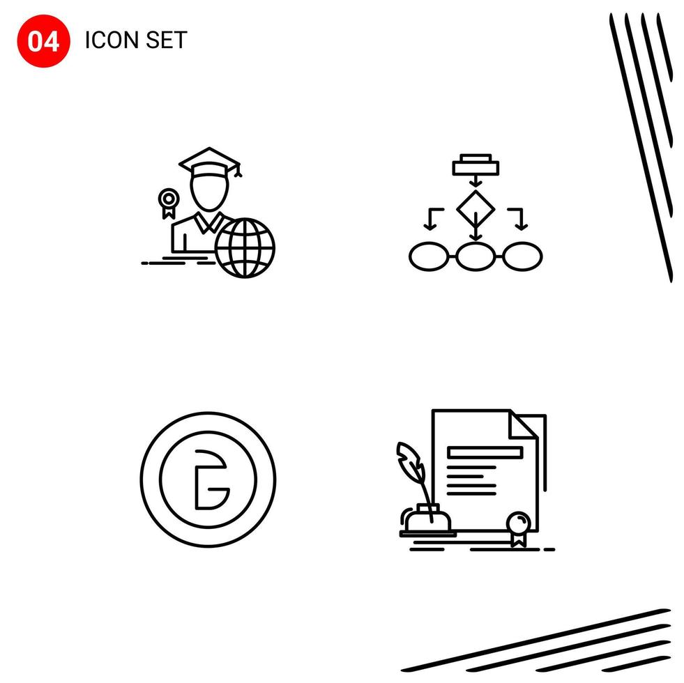 Collection of 4 Vector Icons in Line style Pixle Perfect Outline Symbols for Web and Mobile Line Icon Signs on White Background 4 Icons