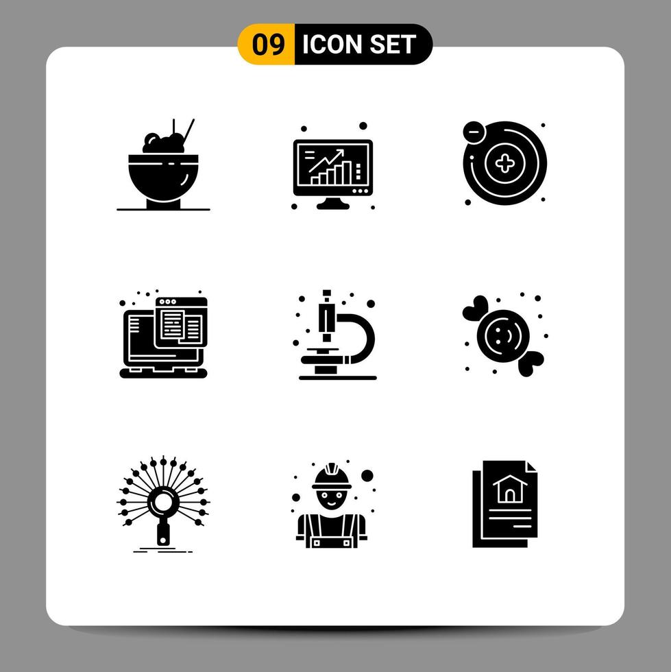 Editable Vector Line Pack of 9 Simple Solid Glyphs of research lab atoms web web Editable Vector Design Elements
