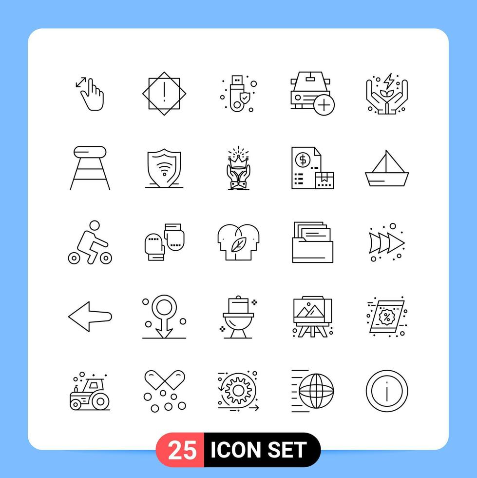 Paquete de iconos negros de 25 líneas símbolos de esquema para aplicaciones móviles aisladas sobre fondo blanco vector