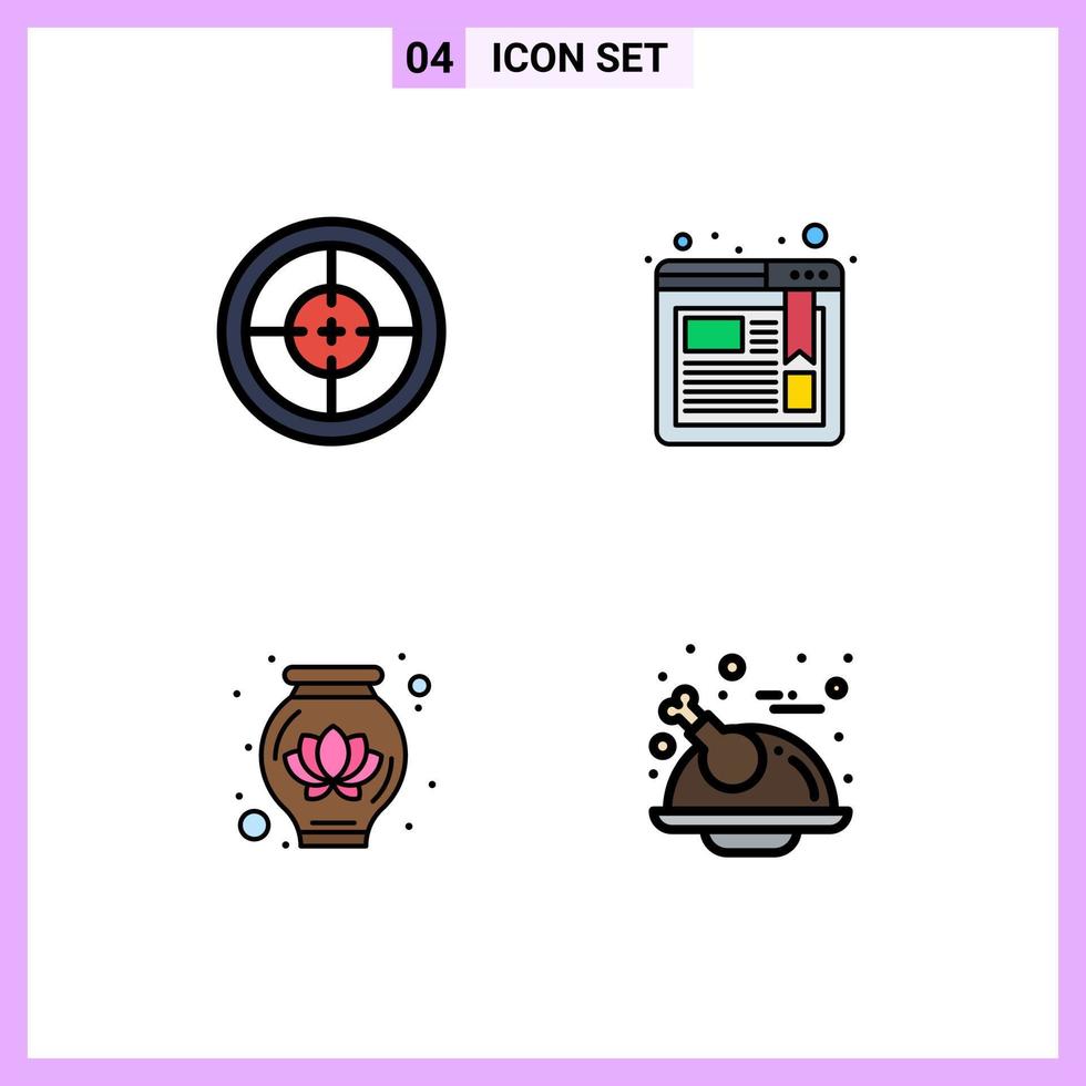 Mobile Interface Filledline Flat Color Set of 4 Pictograms of army lotus soldier browser holiday Editable Vector Design Elements