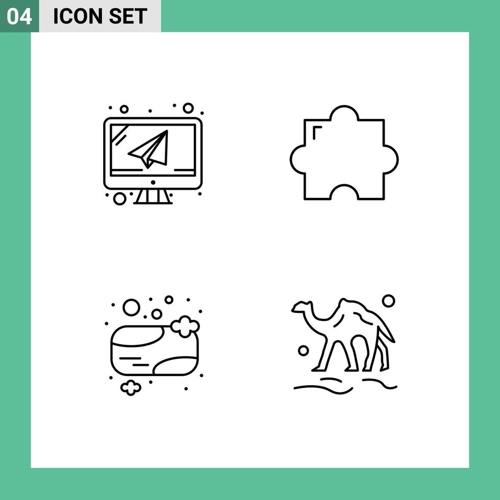Mobile Interface Line Set of 4 Pictograms of computer shower soap mail plugin camel Editable Vector Design Elements